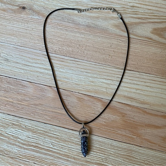 Snowflake Obsidian Crystal Healing Point Pendant Necklace Black Cord Chain 20" - Picture 5 of 8
